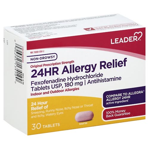Image for Leader Allergy Relief, 24 Hr, Non-Drowsy, Original Prescription Strength, Tablets,30ea from HomeTown Pharmacy - Walker